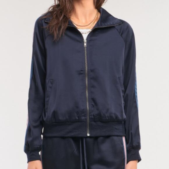 Navy Multicolor Stripe Detail Zip-Up Front Sports Jacket - Picture 6 of 16